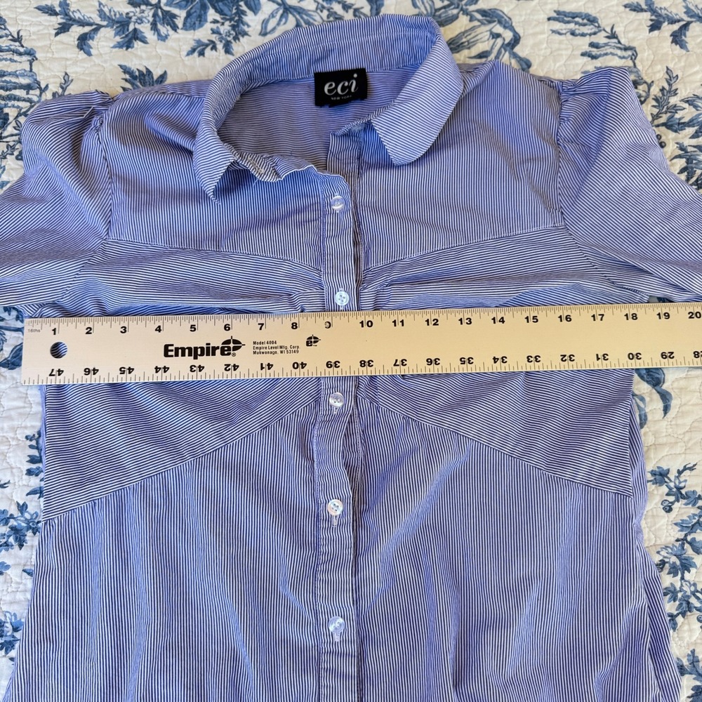 ECI New York Blue Striped Long Sleeve Button Down Shirt Dress 6 Preppy‎ Classic - Picture 12 of 14